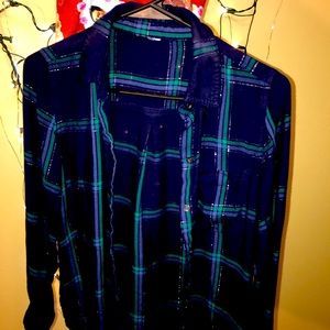 Blue plaid button up shirt